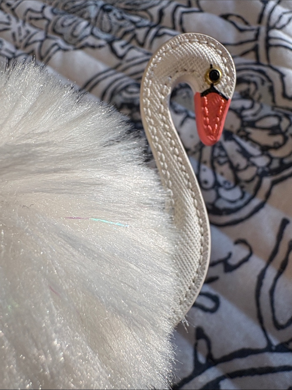 KATE SPADE White Faux-Fur Swan Key Chain/ Purse Charm
